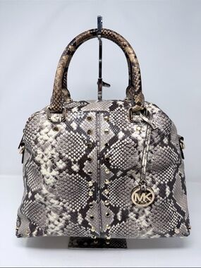 Michael Kors Snake-Print Satchel in Gray and Taupe